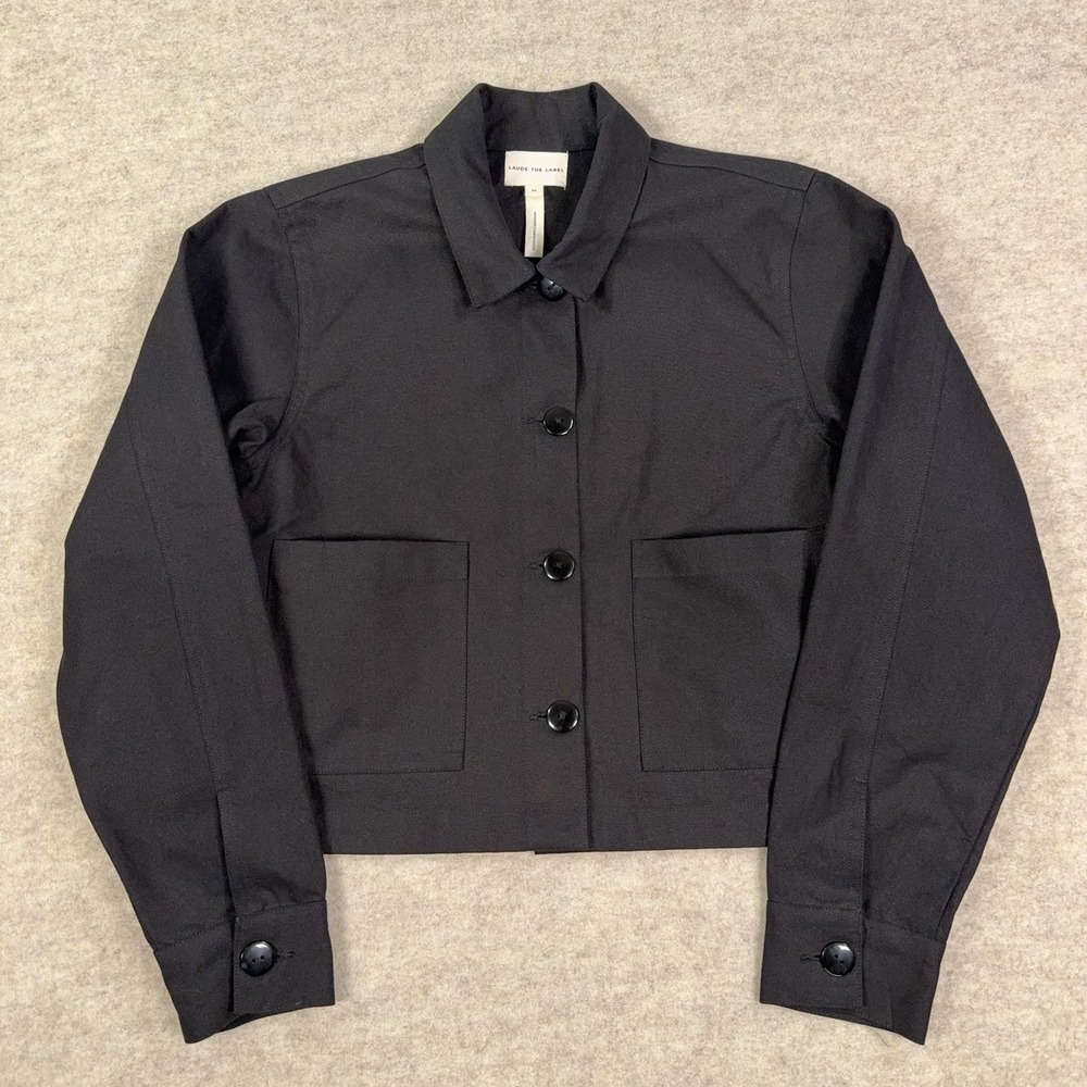 Laude The Label Cropped Canvas Chore Jacket Womens M Black 100% Organic Cotton